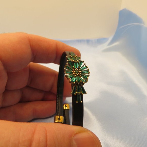 Sterling Silver 18k plated rubber bracelet Green cz - Picture 2 of 4